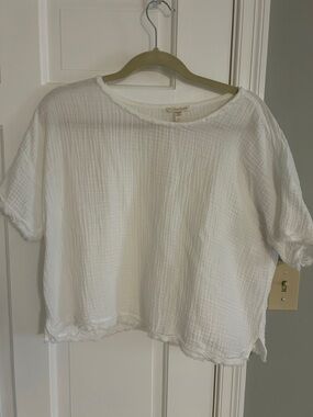 Eileen Fisher White Short-Sleeve Gauze Crop